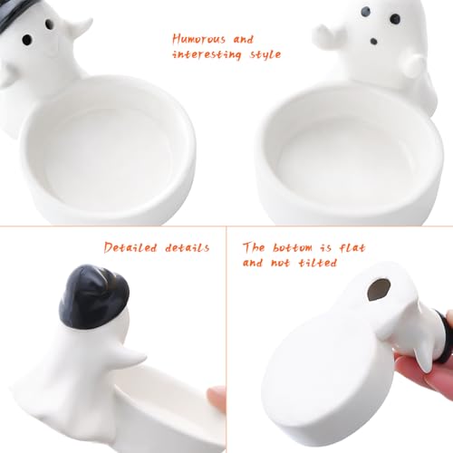 Set of 2 Cute Ghost Tealight Candle Holders, Halloween Decorations Indoor, Small Cartoon Ceramic Taper Tealight Candle Holder for Home Office Party Wedding Holiday Decor Gift, Not Included Candle