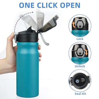 BJPKPK 18 oz Water Bottle with Straw & Handle, Insulated Stainless Flask | Leak Proof Locking Lid, Thermal, Double Wall Vacuum, Keeps Hot/Cold, BPA Free, Dishwasher Safe, Travel & Sports, Laguna - color: A-Laguna, size: 18 Ounces