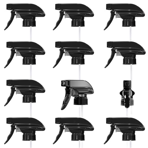 12 Pack Spray Nozzle for Bottles, Trim-To-Fit Tube; Plastic (Black) | Spray Bottle Nozzle Replacement; Fits 8 and 16 Oz; Trigger Sprayer with Mist, Stream & Off Modes; for Cleaning and Garden - color: 12 Pcs Black