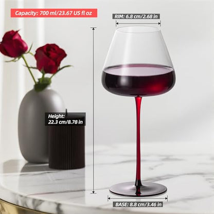 KAMMAK Crystal Red Wine Glasses Set of 2, 23.67 oz Stemmed Glasses, XY020 | Hand Blown, Bordeaux Wine Glasses, Thin Rim & Long Stem, Red & White, Daily Use, Wedding or Birthday Gift for Women - size: 8KPDSXY020