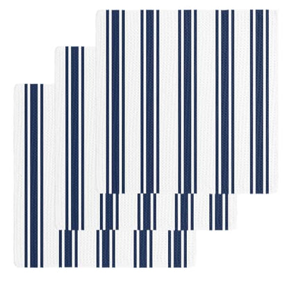 Navy Blue Striped Dish Towels Set, Waffle Weave Kitchen Towels 3 Pieces, Farmhouse Aesthetic Modern Stripes Microfiber Hair Face Bath Tea Towel Absorbent Quick Drying Cleaning Dish Cloths, 12"x12" - color: Navy, White, Blue, size: 3PCS,12"x12"