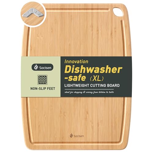 Lightweight Durable Bamboo Cutting Board with Non-Slip Feet, Extra Large Big Wood Cutting Boards for Kitchen with Juice Groove, Wooden Charcuterie & Chopping for Fruit, Vegetables & Cheese - color: Natural Bamboo, size: 17.5"L x 13.3"W