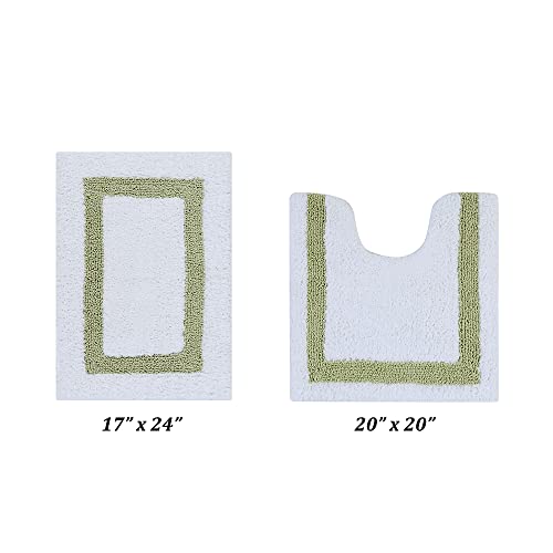 Better Trends 100% Cotton Hotel Collection Bath Mats Set, White & Sage Mats - Tufted, Reversible & Absorbent & Machine Washable 2 Piece Bathroom Rug Set, Toilet Base & Sink Bath Mat Rug - color: White & Sage, size: 2 Piece Set (17" x 24" | 20" x 20")