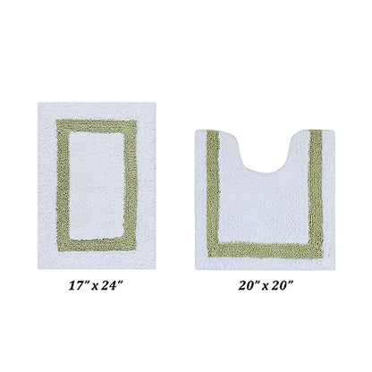 Better Trends 100% Cotton Hotel Collection Bath Mats Set, White & Sage Mats - Tufted, Reversible & Absorbent & Machine Washable 2 Piece Bathroom Rug Set, Toilet Base & Sink Bath Mat Rug - color: White & Sage, size: 2 Piece Set (17" x 24" | 20" x 20")