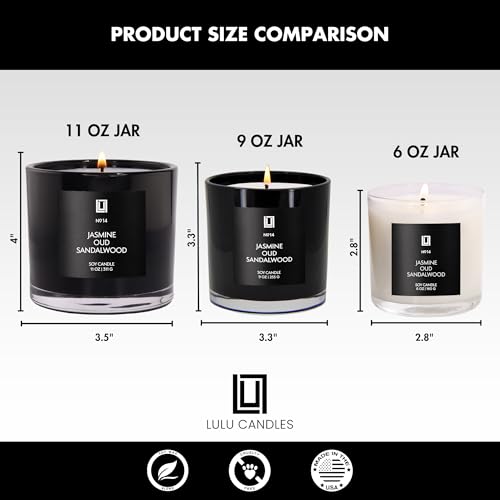 Lulu Candles | Jasmine, Oud & Sandalwood | Luxury Scented Soy Jar Candle | Hand Poured in The USA | Highly Scented & Long Lasting (9 Oz.) - size: 9 Oz.