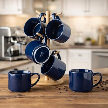 GBhome 14 OZ Coffee Mugs Set of 6, Stackable Navy Blue Coffee Cups Set | Modern Ceramic Coffee Mugs for Men,Women, Cappuccino/Espresso. Dishwasher&Microwave Safe - color: Navy