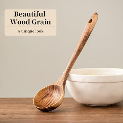 Gudamaye Wooden Soup Ladles, Natural Teak Wooden Spoons, 13 inch Big Deep Ladle for Cooking, Wood Kitchen Utensils Set - style: 1 PC Teak Ladle