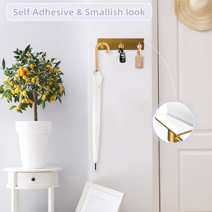 VIS'V Key Holder Wall Mount, Small Adhesive Key Hanger with 3 Hooks, Gold | Metal Material, No Drilling, Extra Adhesive Strip, Suitable for Entryway, Hallway, Doorway, Kitchen, Garage, Camper - color: Gold