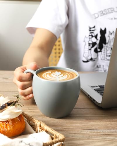 Coffee Mugs Set of 4, 16 oz Ceramic Coffee Cups for Latte, Tea, Milk, Cereal, Cappuccino, Stoneware Tea Cups for Housewarming Wedding Gifts, Microwave & Dishwasher Safe, Pebble Gray - color: Pebble Gray