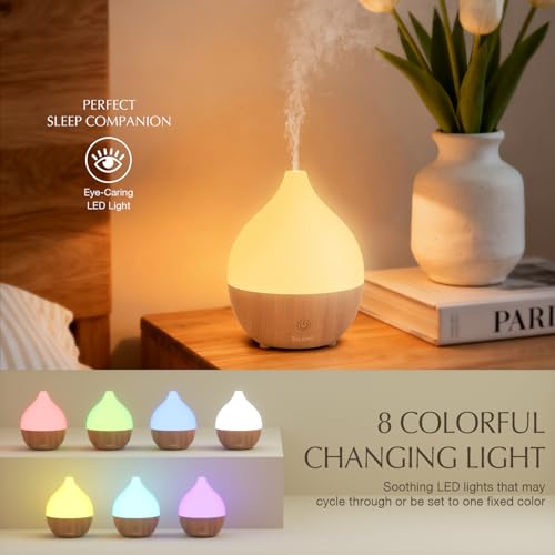 SALKING Essential Oil Diffuser for Home, 100ml Small Aromatherapy Diffuser | Ultrasonic Diffusers for Essential Oils, Warm White Lights, Cool Mist Humidifier with Auto Shut-Off, for Bedroom, Office - color: White + Wooden Grain