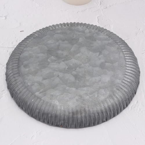 Funerom 9.8 inch Small Round Galvanized Metal Tray | Decorative Tray corrugated edges - size: 9.8"