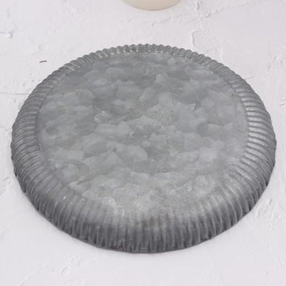 Funerom 9.8 inch Small Round Galvanized Metal Tray | Decorative Tray corrugated edges - size: 9.8"