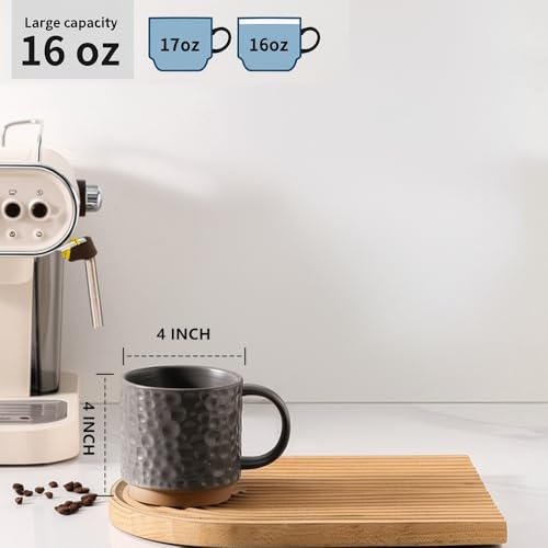 Nihow 16OZ Stackable Coffee Mug Set, Large Ceramic Coffee Mug Set of 4,Coffee Cup Set for Cappuccino/Latte/Cocoa,Dishwasher & Microwave Safe,Matte Gray - color: Matte Gray, size: 16 oz Without Stand