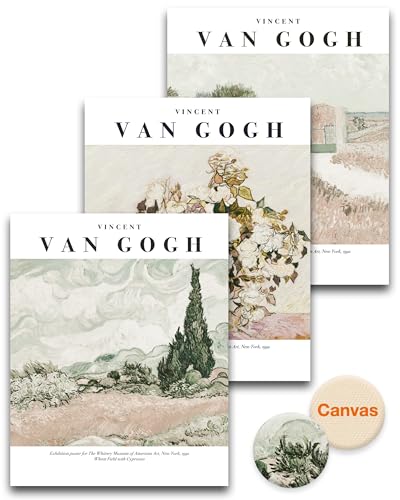 HesenDot Unframed Vintage Van Gogh Exhibition Wall Art Set of 3, 12x16in | French Country Landscape Floral Canvas Prints, Minimalist Chic Posters Home Decor for Bedroom Living Room Study Office - color: Unframed Van Gogh Nature Set