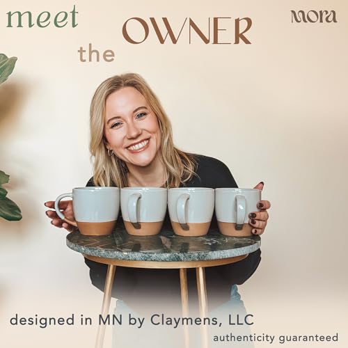 Mora Ceramic Large Latte Mug Set of 4, 16oz - Microwavable, Porcelain Coffee Cups With Big Handle - Modern, Boho, Unique Style For Any Kitchen. Microwave Safe Stoneware - Earl Grey - color: Earl Grey