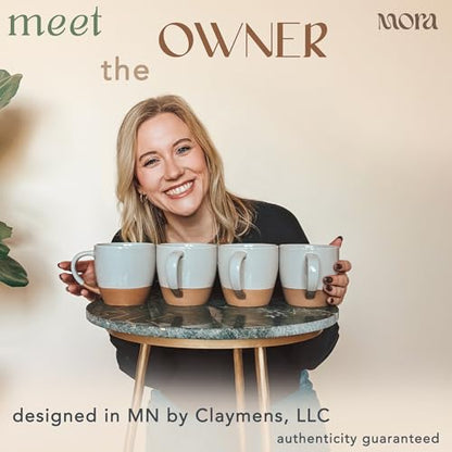 Mora Ceramic Large Latte Mug Set of 4, 16oz - Microwavable, Porcelain Coffee Cups With Big Handle - Modern, Boho, Unique Style For Any Kitchen. Microwave Safe Stoneware - Earl Grey - color: Earl Grey