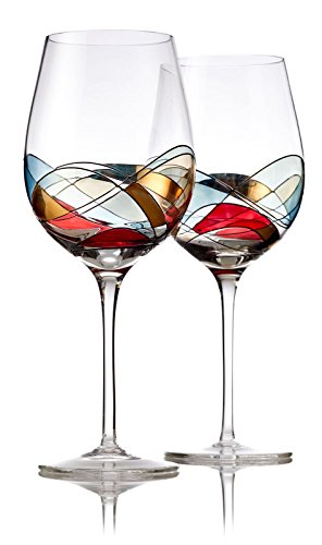 Bezrat Red Wine Glasses Set of 2, Hand Painted Wine Glass, Drinkware Essentials, 11" H, 28oz Wine Lover Large Glass, Glassware Gifts Ideas for Women Inspired by 'Duomo di Milano' Mothers Day (Red) - color: Red, size: 28 ounces