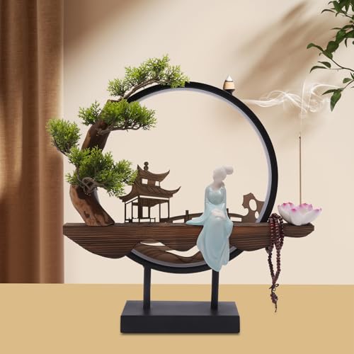 Backflow Incense Holder with LED Light, Countertop Incense Burner Holder Chinese Retro Ceramic Backflow Incense Burner for Relaxing or Home Decor (Style 5) - size: Style 5