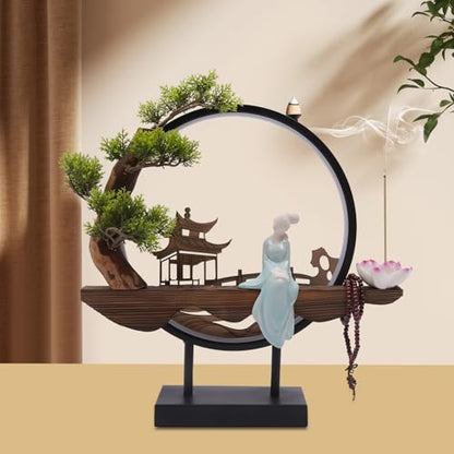 Backflow Incense Holder with LED Light, Countertop Incense Burner Holder Chinese Retro Ceramic Backflow Incense Burner for Relaxing or Home Decor (Style 5) - size: Style 5