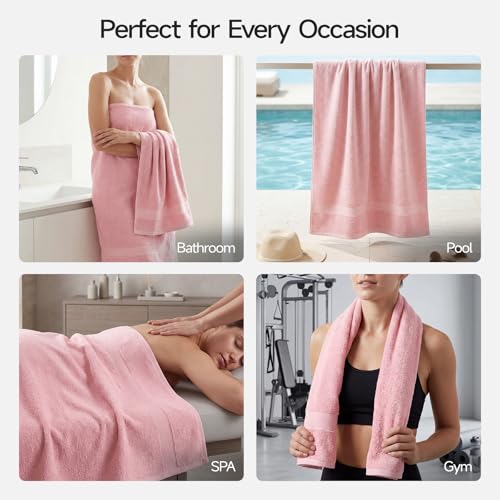 ecolook Ultra Soft 6-Piece Towel Set, 100% Cotton | Lighter Weight, Quick Dry, Highly Absorbent, 2 Bath, 2 Hand, 2 Washcloths, Perfect for Bathroom, Pink - color: Pink