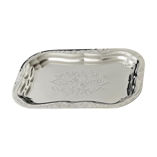 Metal Food Tray Stainless Steel Floral Engraved Party Platters for Displaying Fruits Dessert and Cupcakes Wedding Decors Metal Engraved Serving Tray