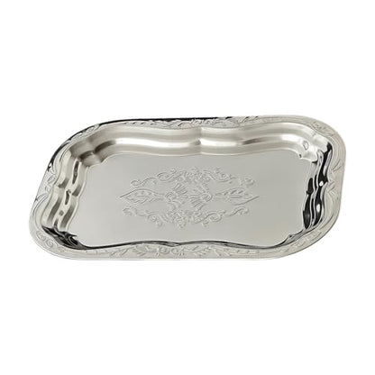 Metal Food Tray Stainless Steel Floral Engraved Party Platters for Displaying Fruits Dessert and Cupcakes Wedding Decors Metal Engraved Serving Tray