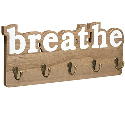EXCELLO GLOBAL PRODUCTS Rustic Breathe Wall Mounted Hanging Entryway Organizer with 4 Hooks. 17" x 7" Use as hat Organizer, Key Holder, Glove Holder. Perfect for Entryway, Kitchen, Bathroom, Hallway - style: BREATHE