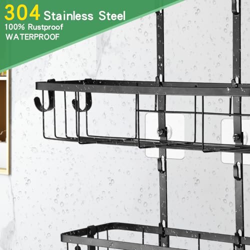 Shower Caddy Hanging Over Shower Head, Height Adjustable No Drilling Bathroom Hanging Shelf Organizer, Rustproof Shower Caddy Over with Hooks Shampoo Soap Holder for Inside Shower