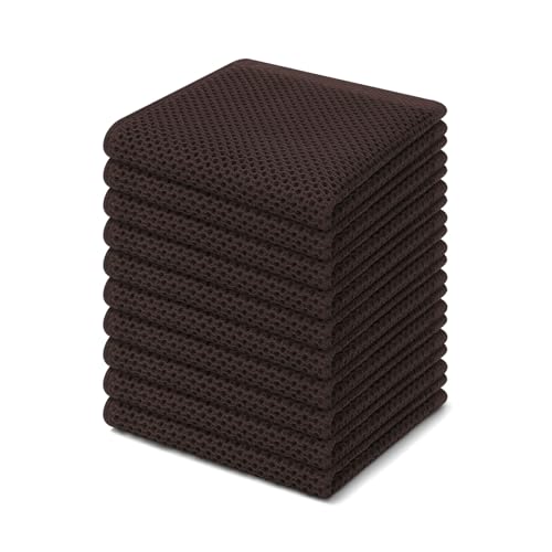 Homaxy 100% Cotton Waffle Weave Kitchen Dish Cloths 10-Pack, Dark Brown | 12 x 12 Inches, Ultra Soft Absorbent Dish Towels, Quick Drying Dish Rags with Hanging Loop - color: Dark Brown, size: 12 x 12 - 10 Pack