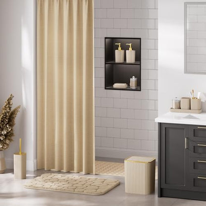 XLHOMO 26PC Bathroom Accessories Set - Gorgeous Beige Bathroom Set, Bathroom Accessory Set, Shower Curtain Set with Bathtub Mats for Shower Tub, Trash Can & Soap Dispenser - size: Bath Set+Bathtub Mat+Shower Curtain&Rugs, style: Beige&Gold