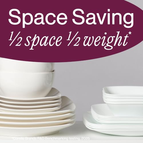 Corelle Vitrelle 6-Piece (22-Oz) Cereal Soup Bowls, Triple Layer Glass and Chip Resistant, Lightweight Square Dinnerware Bowl Set, Simple Lines | Triple Layer Glass and Chip Resistant, Lightweight Square Dinnerware Bowl Set, Simple Lines - size: 6.25" Bow