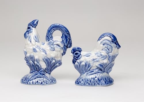 Fine Ceramic Dutch Blue Rooster Salt & Pepper Shakers Set, 4-3/8" H
