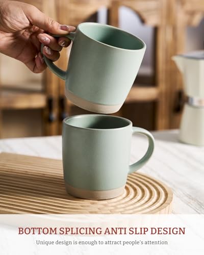 famiware Coffee Mugs Set of 4, Milkyway 13 oz Ceramic Cup Set with Handle | Stoneware Mug Set for Tea, Coffee, Latte, Cappuccino, Cocoa, Microwave and Dishwasher Safe, Light Green - color: Milkyway-Light Green, size: 4 Count (Pack of 1)