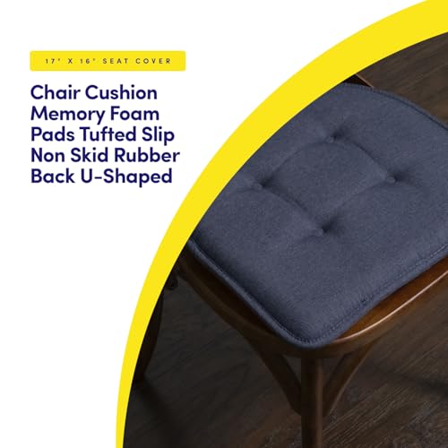 Sweet Home Collection Chair Cushion Memory Foam Pads Tufted Slip Non Skid Rubber Back U-Shaped 17" x 16" Seat Cover, 2 Count (Pack of 1), Denim Blue - color: Denim Blue, size: 2 Pack, style: Foam Pads