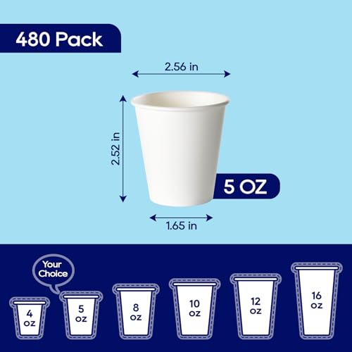 LITOPAK 480 Pack 5 oz Disposable Paper Coffee Cups, White Hot Espresso Cups for Party, Picnic, and Travel - color: White-5oz