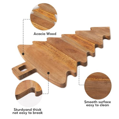 Christmas Tree Cutting Board Wood, Christmas Tree Shaped Charcuterie Board with Handle, Acacia Wood Christmas Tree Wooden Serving Tray, Christmas Gift Decor