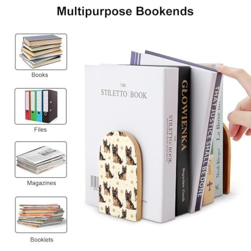 2 Pieces Bookend Heavy Duty Wood Bookends with Metal Base, German Shepherd | Art, Small Book Stoppers for Shelves, Desktop, Room, Library, Sturdy and Non-Slip - color: Style(512)