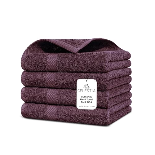 Villa Celestia Cotton Hand Towels Set of 4, 16 x 28, Oeko-TEX Certified, Quick Dry, Burgandy - color: Burgandy, size: Hand Towel - Pack of 4