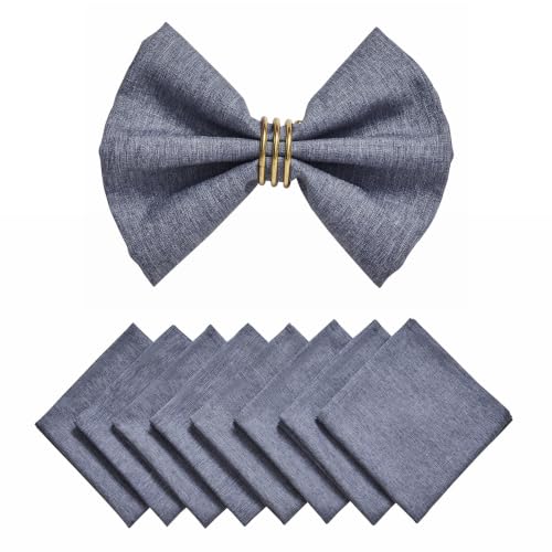 Denim Blue 17x17 Polyester Linen Farmhouse Cloth Napkins Set of 8 | Waterproof, Stain Resistant, Shrink Proof, Washable, fabric, Outdoor, Reusable, Dining, Wedding, Kitchen, Party, Birthday - color: Denim Blue