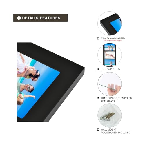 Collage Picture Frame Black Wood 5x7 3-Opening 1 Pack - color: Black-3, size: 3 5X7