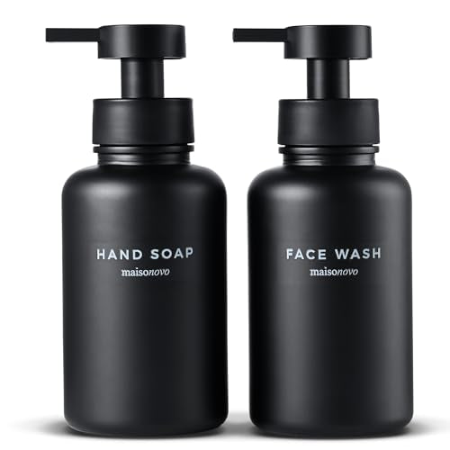 MaisoNovo Glass Foaming Soap Dispenser 14 Oz | Glass Bottles Pumps x 2 Black - color: Black Bottles/Black Plastic Pumps/No Tray