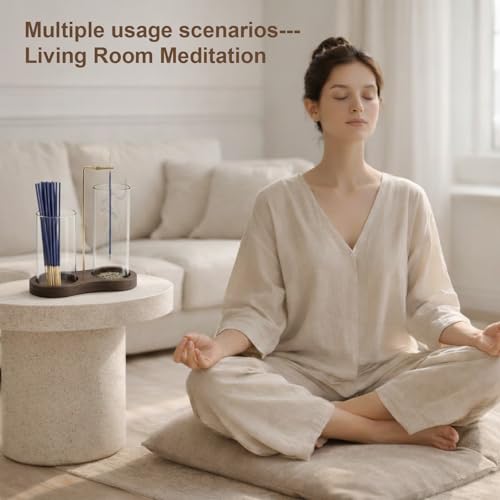 2-in-1 Incense Holder with Glass Ash Catcher & Stick Storage, Wooden Incense Burner for Relaxation, Stress Relief, Mess-Free Home Use, Self-Care, Meditation, Yoga, Bedroom & Living Room (Sapele) - color: Sapele
