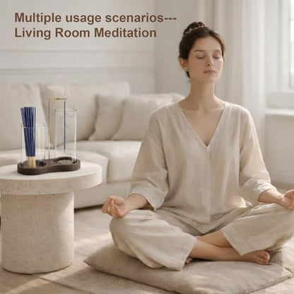 2-in-1 Incense Holder with Glass Ash Catcher & Stick Storage, Wooden Incense Burner for Relaxation, Stress Relief, Mess-Free Home Use, Self-Care, Meditation, Yoga, Bedroom & Living Room (Sapele) - color: Sapele