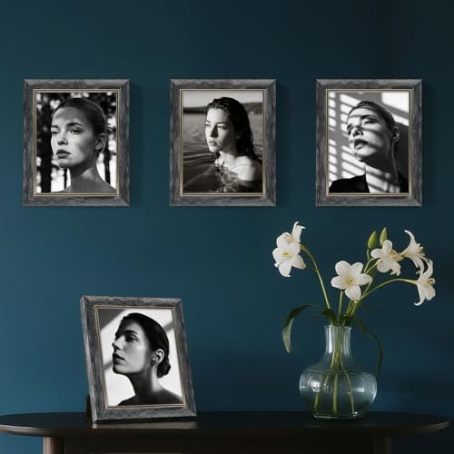 XUANLUO 8x10 Picture Frames Set of 4 Rustic Retro Photo Frame with HD Plastic Cover for Wall Mount and Tabletop Display Family Friends Wedding Gift - color: Grey-4pcs, size: 8 x 10 inch