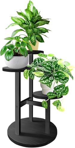 3 Tier Plant Stand Indoor | Tiered Wood Plant Stand for Indoor Plants, 21" Height Space Saving Small Corner Plant Shelf, Plant Stands (Black) - color: 3tier-black