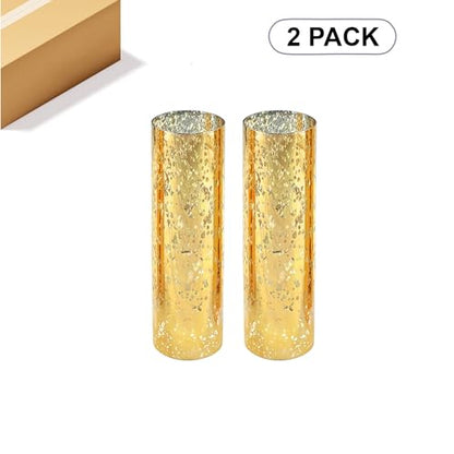 WGVI Hurricane Candle Holder Sleeve, W: 3", Ht: 10", Gold Speckled Glass Cylinder Open Both Ends, Chimney Tube Shade, 2 Pieces - color: Gold Speckle, size: 3x10"H