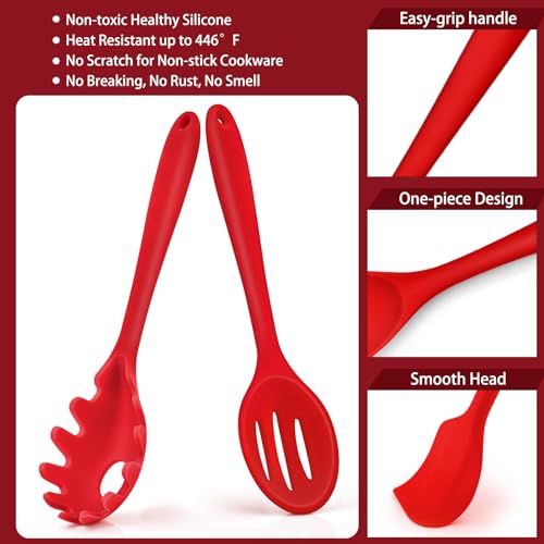 P&P CHEF Kitchen Utensils Silicone Cooking Utensil Set, 28Pcs Baking Utensils Spatulas with Holder, Heat-resistant & Non Toxic, Non-stick & Dishwasher Safe, Red - color: Red