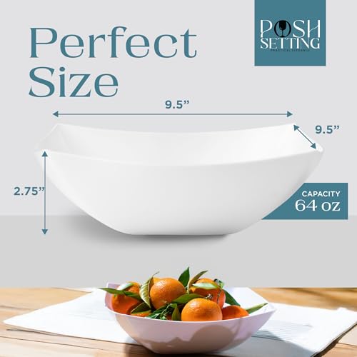 4 Pack Disposable White Plastic Serving Bowls Square Party Candy Use 64oz | Square Design. Disposable Party Tableware. Salad, Fruit & Candy Use. Candy Buffet Containers. White Plastic. - color: White, size: 64 OUNCE
