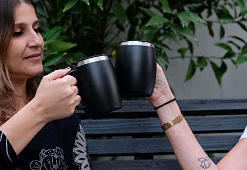 CHILLOUT LIFE Stainless Steel Insulated Coffee Mugs Set of 2 (14 oz) - Double Wall Coffee Cups With Spill Resistant Lid & Strong Handle, Shatterproof Cups for Cold Drinks, Hot Beverages - color: Black