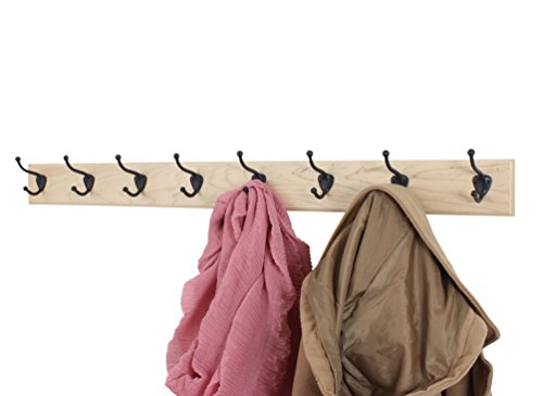 Maple Coat Rack with Bronze Hat and Coat Style Hooks (Natural, 15" x 3.5" with 3 hooks) - size: 15" x 3.5" with 3 hooks